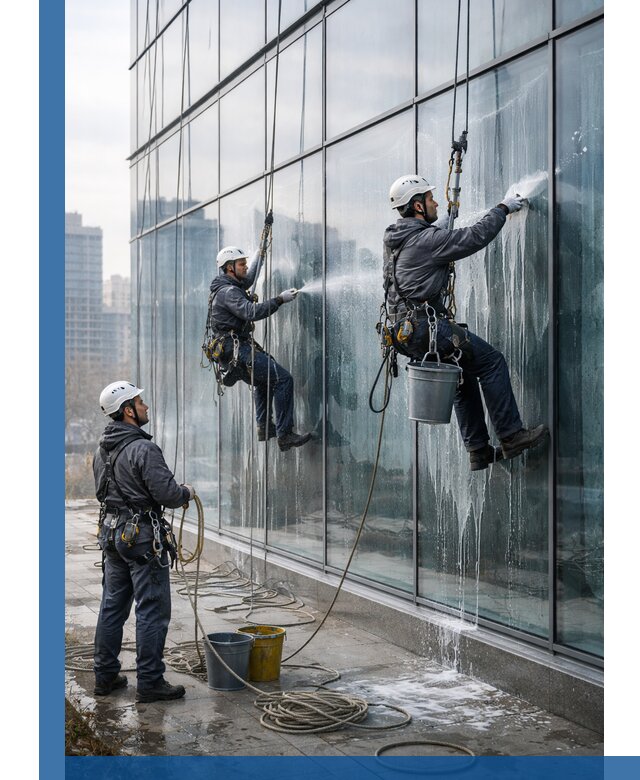 Промышленная мойка панорамных окон на высоте в Сочи