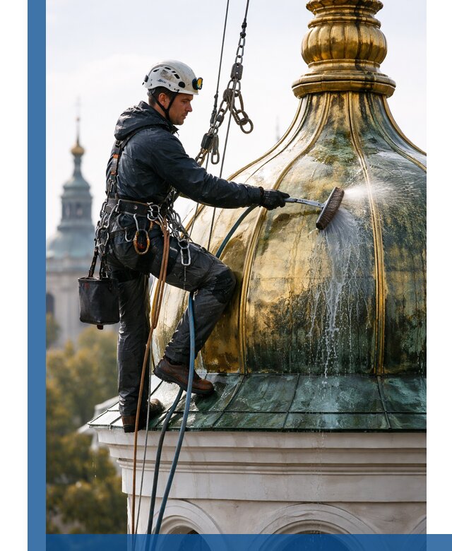 Профессиональная мойка куполов и шпилей высотными альпинистами в Сочи