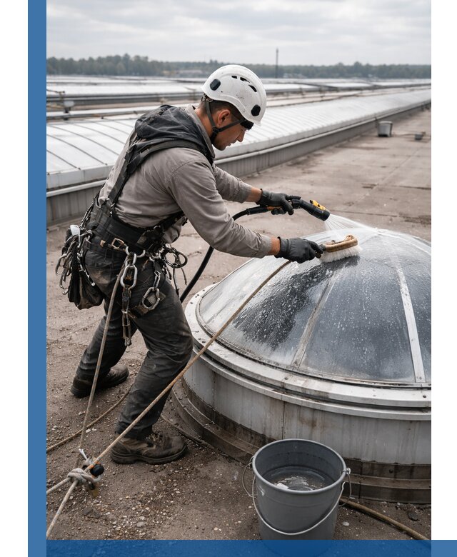 Мойка зенитных фонарей на кровле для промышленных объектов в Сочи