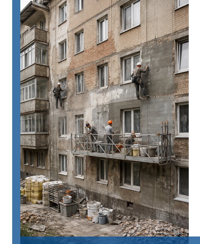 Капитальный ремонт фасада в Сочи с восстановлением и гидроизоляцией