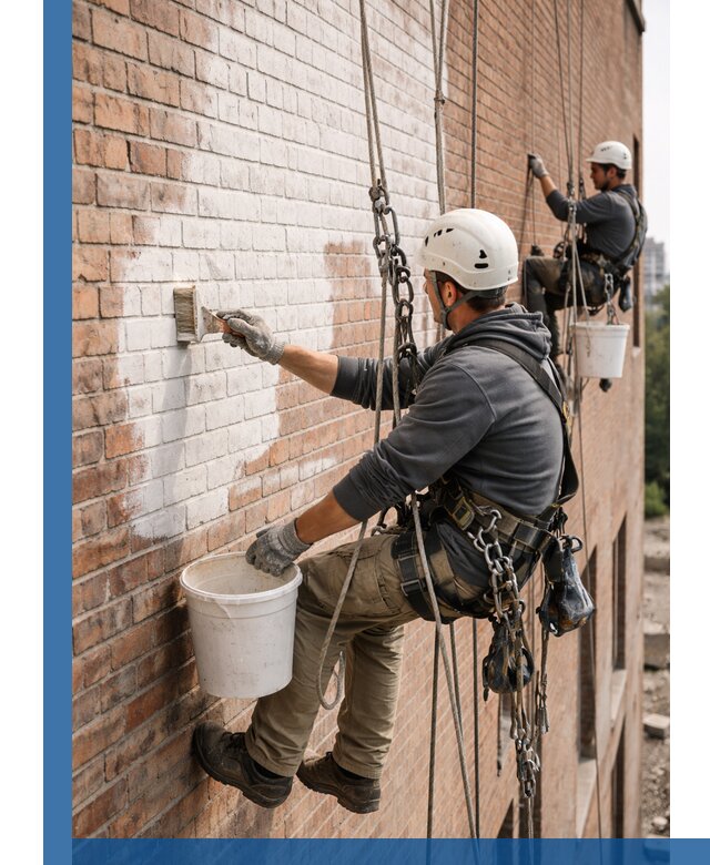 Покраска кирпичного фасада с доступным альпинистским сервисом в Сочи