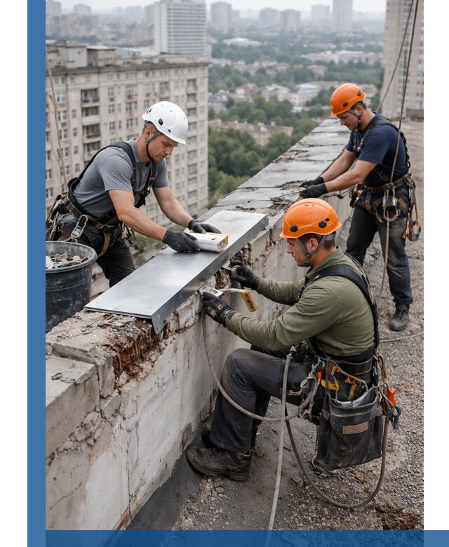 Ремонт парапета на кровле в Сочи, высотные работы с гарантией