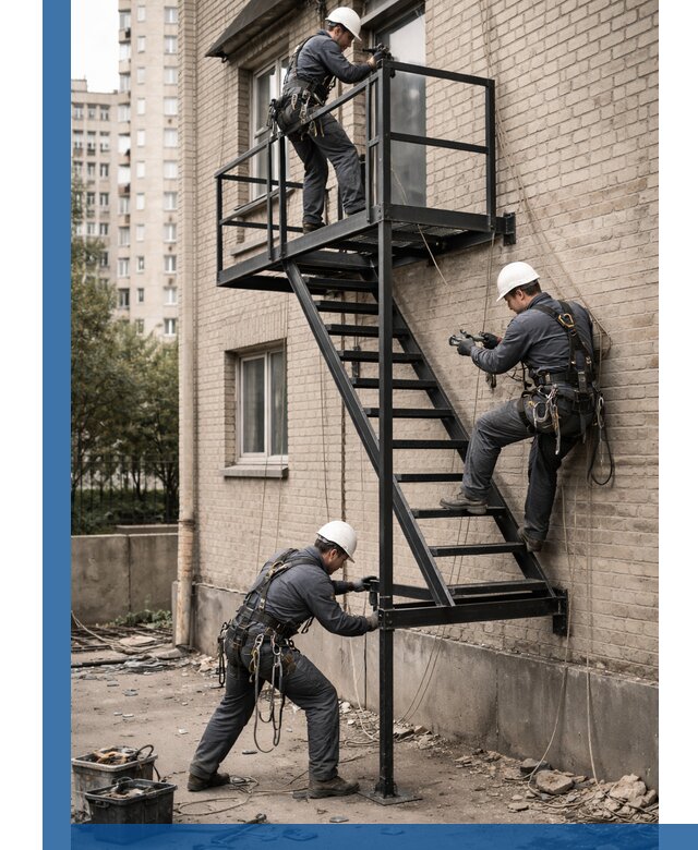 Монтаж пожарной лестницы в Сочи, установка и крепление