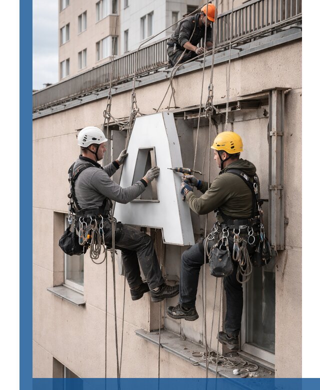 Ремонт и восстановление наружных вывесок на высоте в Сочи