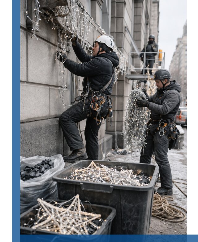 Демонтаж новогоднего оформления и гирлянд в Сочи