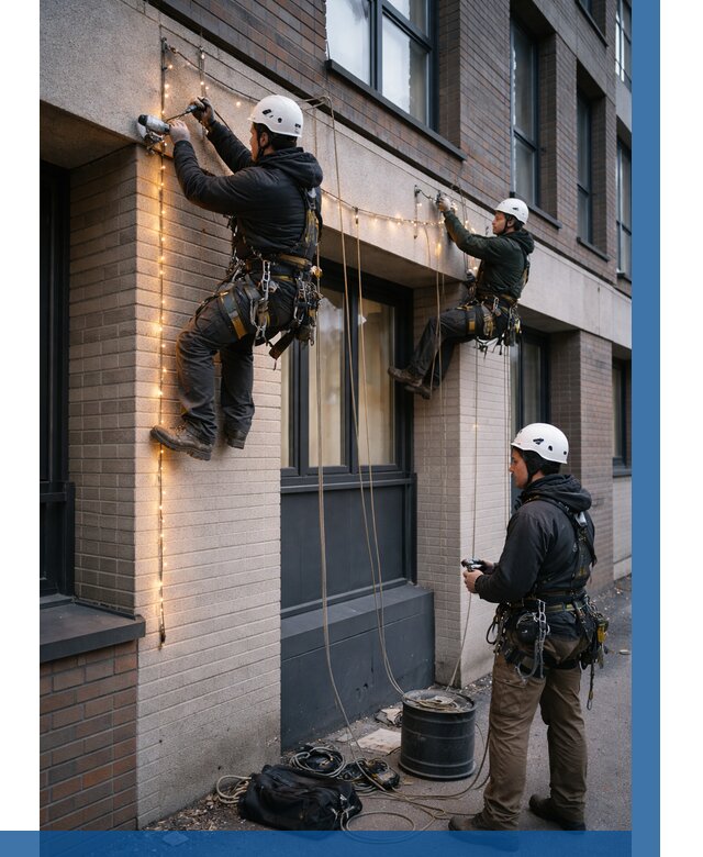 Монтаж гирлянд на фасаде в Сочи от 3618 р. | ВЫСОТНИК-Счи