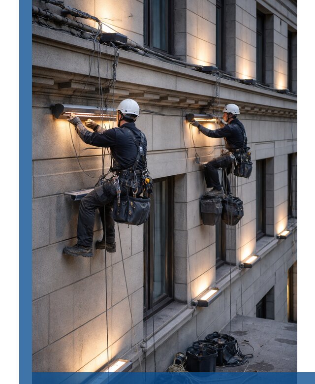 Монтаж архитектурной подсветки фасадов зданий в Сочи