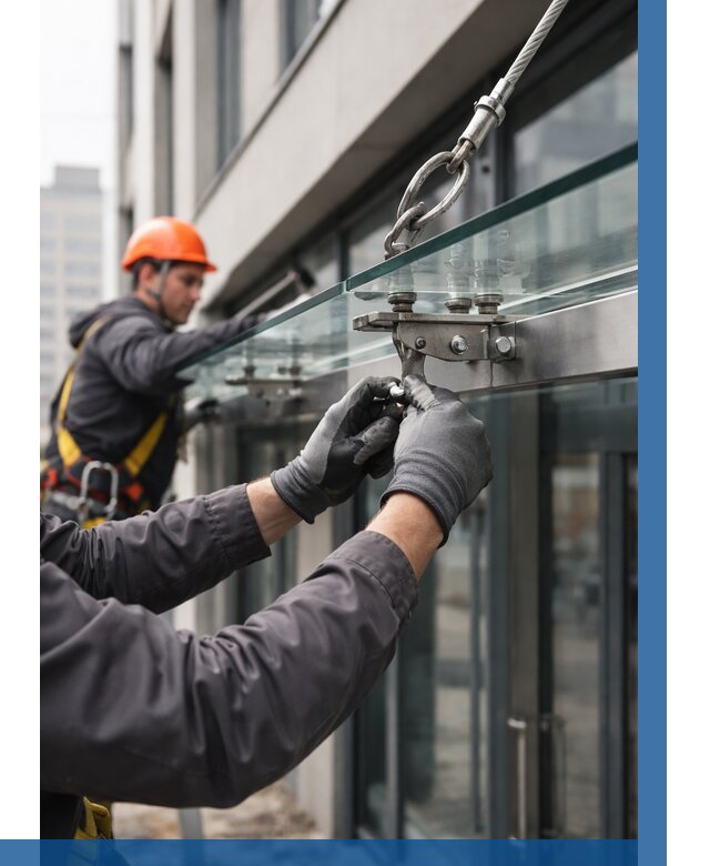 Монтаж стеклянных козырьков в Сочи от 8786 р. | ВЫСОТНИК-Счи