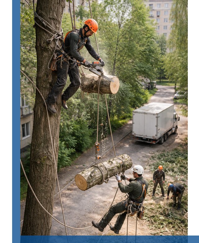 Спил деревьев альпинистами в Сочи, безопасно и без повреждений