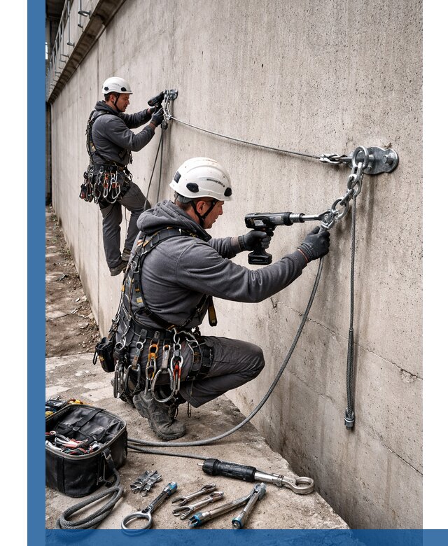 Монтаж анкерных линий высотной безопасности в Сочи