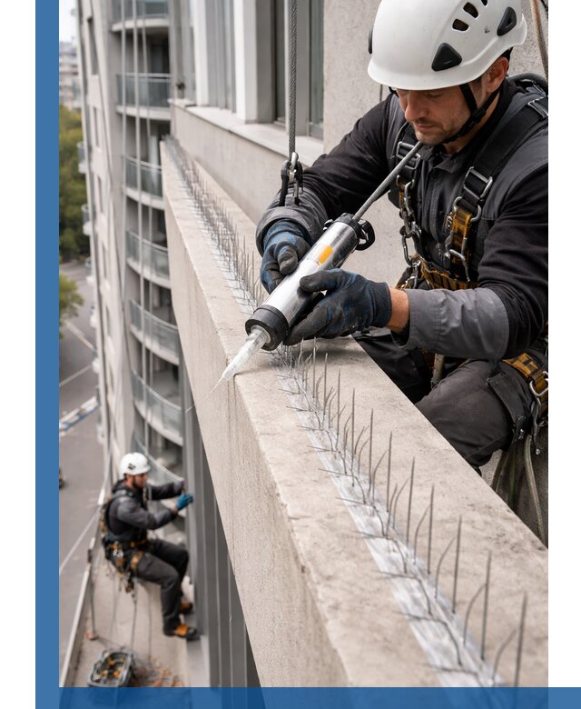 Установка шипов от птиц на фасадах и кровлях в Сочи